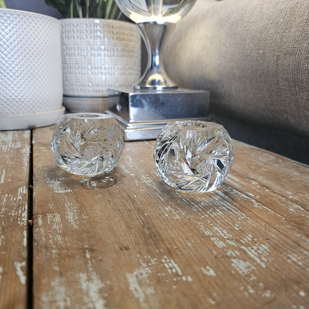Pair Of Elegant Pinwheel Vinyage Crystal Candle Holders